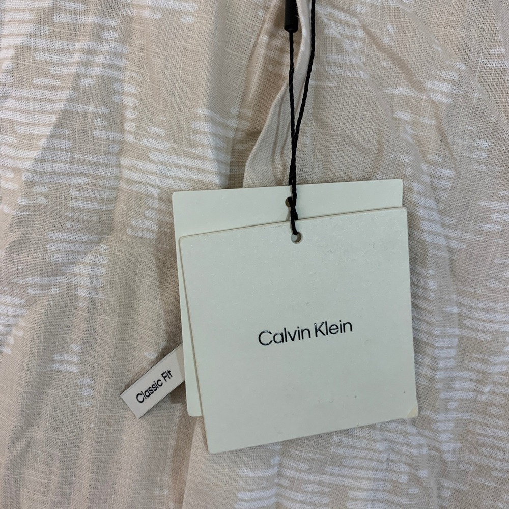 NWT Calvin Klein Classic Fit Button Down Shirt Men's Medium Beige Linen Blend - Picture 7 of 9